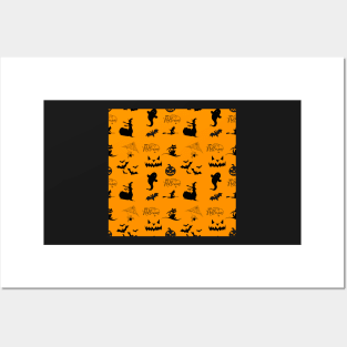 Halloween Pattern on  orange background Posters and Art